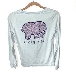 IVORY ELLA shirt womens elephant light blue long sleeve top size small